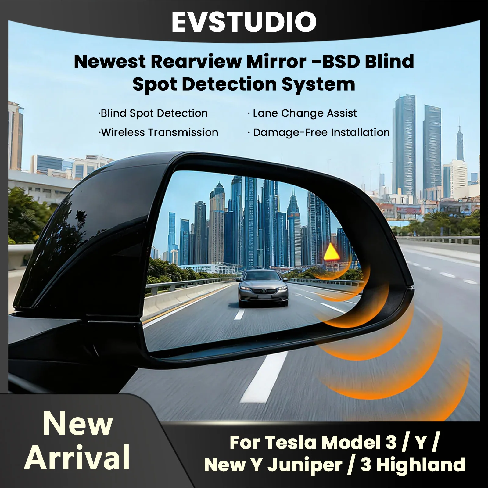 for Tesla Model Y Juniper for Model 3 Highland Blind Spot Monitoring Lane Change Assist Wireless Transmission Rearview Mirror
