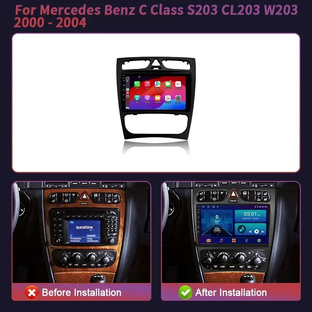 Car Radio Carplay Android 14 Player For Mercedes Benz C Class S203 CL203 W203 2000-2004 Navigation GPS Coche Intelligent Systems