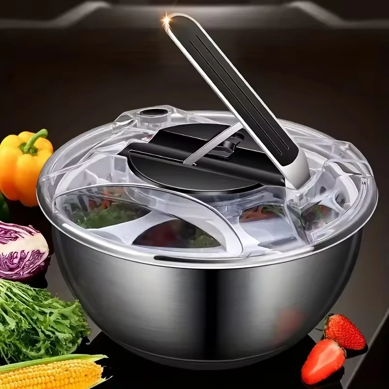 Stainless Steel Salad Spinner, Multi-purpose Fruit and Vegetable Drainer Basket, Kitchen Quick Press Vegetable Drainer