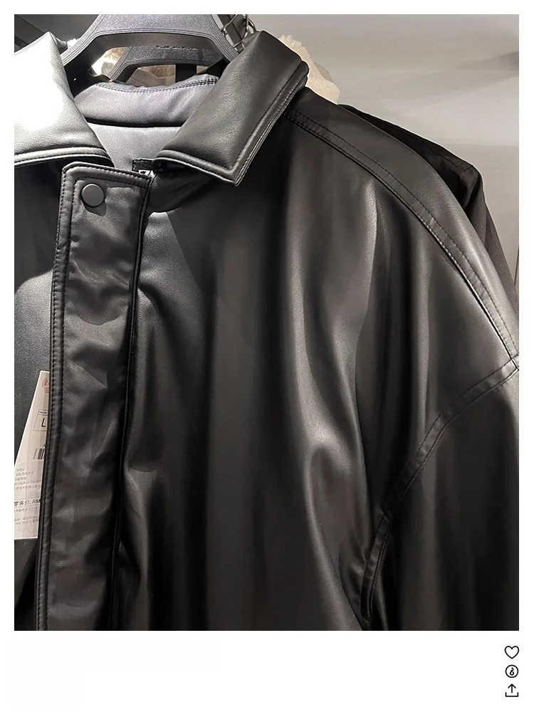 

New Men's Biker Thiened PU Leather Jaet Cotton Vest Autumn Winter Faion Casual Sle Zipper Closure Long Sve Coat