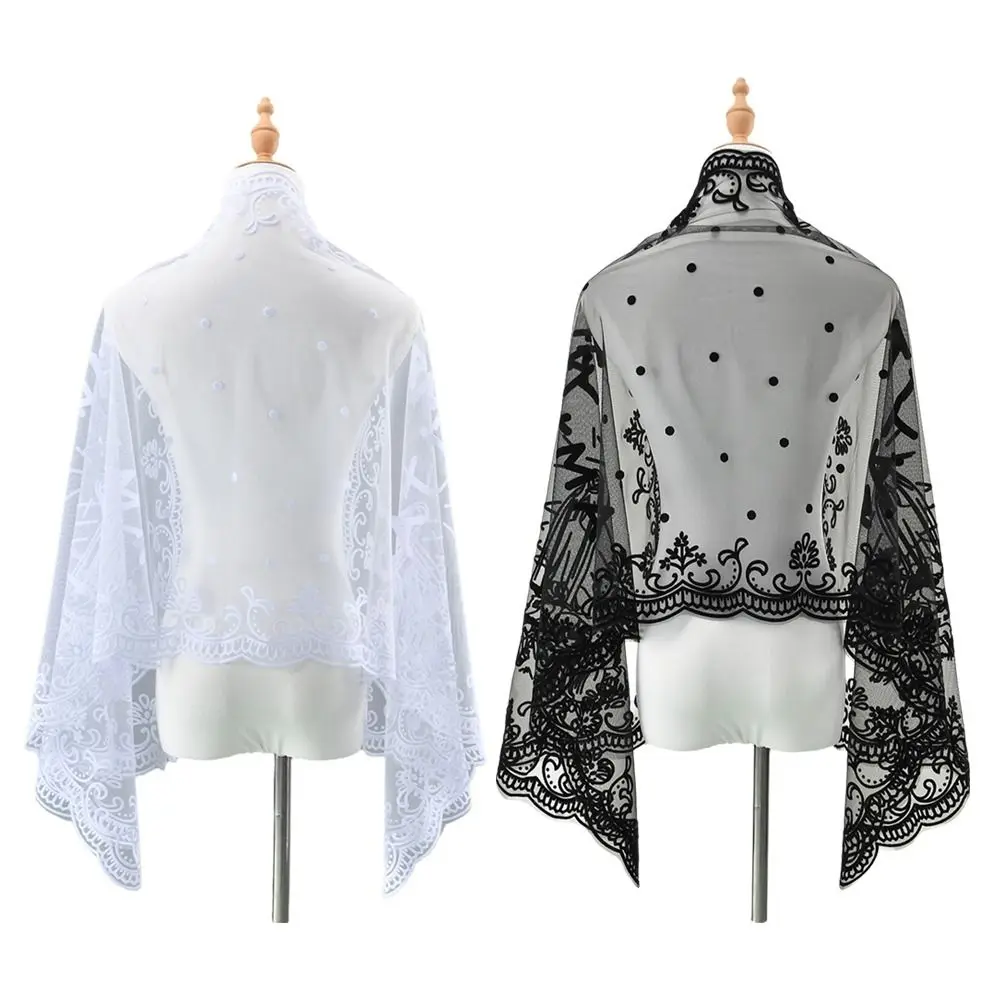 

Casual Embroidered Flower Lace Scarf Lightweight Breathable Mesh Sunscreen Shawl Long Female Headscarf Spring
