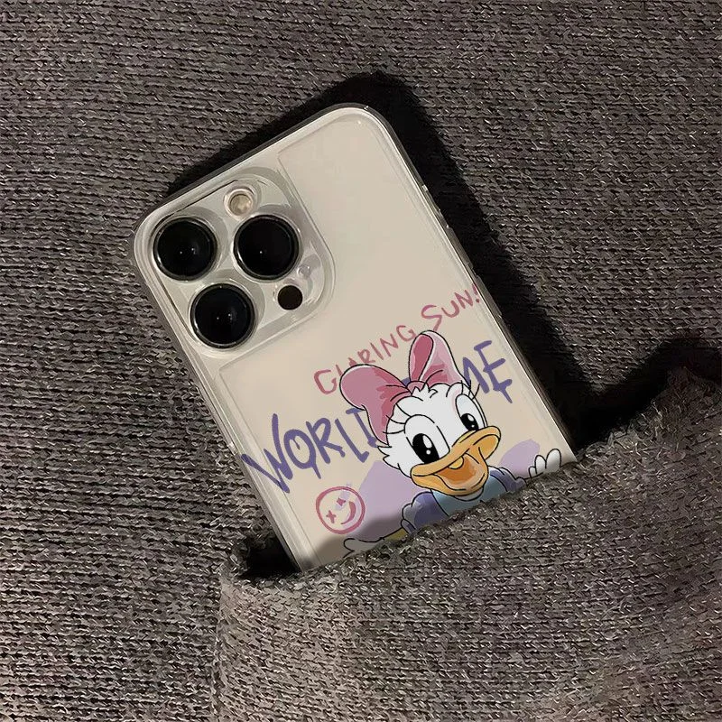 Cute Dance Donald Duck Daisy Couple Set Case For iphon 11 12 13 14 15 16 17 Pro Max Plus Air English font Earthquake-proof Cover view 5