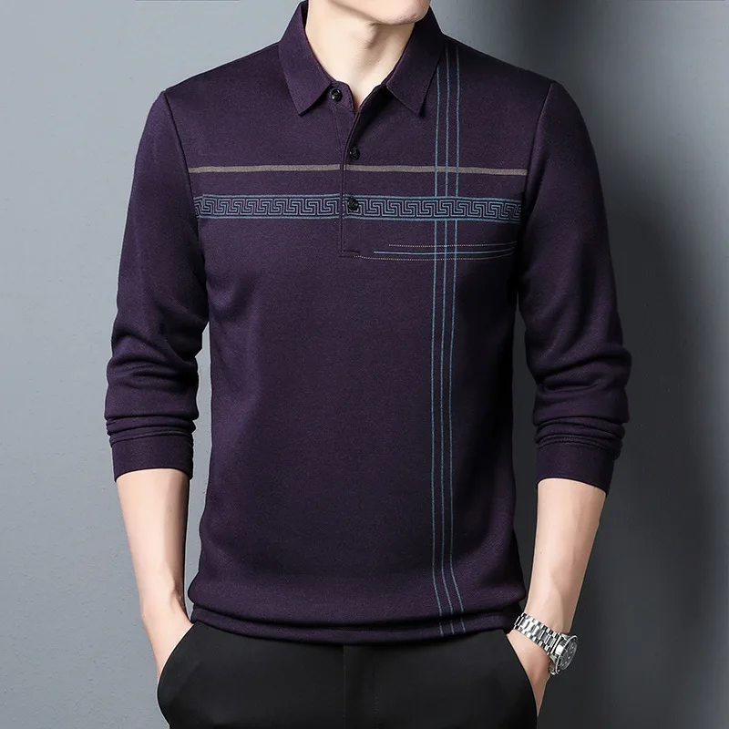 

Men's T-shirt Youth Stripes Long Sleeve Bottoming Sweater Shirts Men's Fashion Casual Polo Collar Men's Polo Shirt