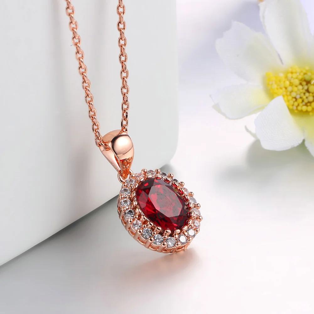 Dainty Blue Red Green Crystal Pendant Necklace for Women Ladies Vintage Rose Gold Color Chain Choker on Neck Wedding Jewelry