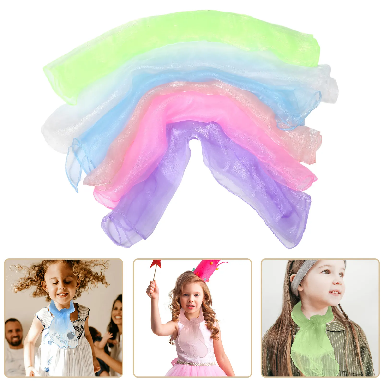 6Pcs White Snow Bud Pink Light Purple Light Blue Chiffon Dance Scarves Kids Performance Props Soft Comfortable Silk