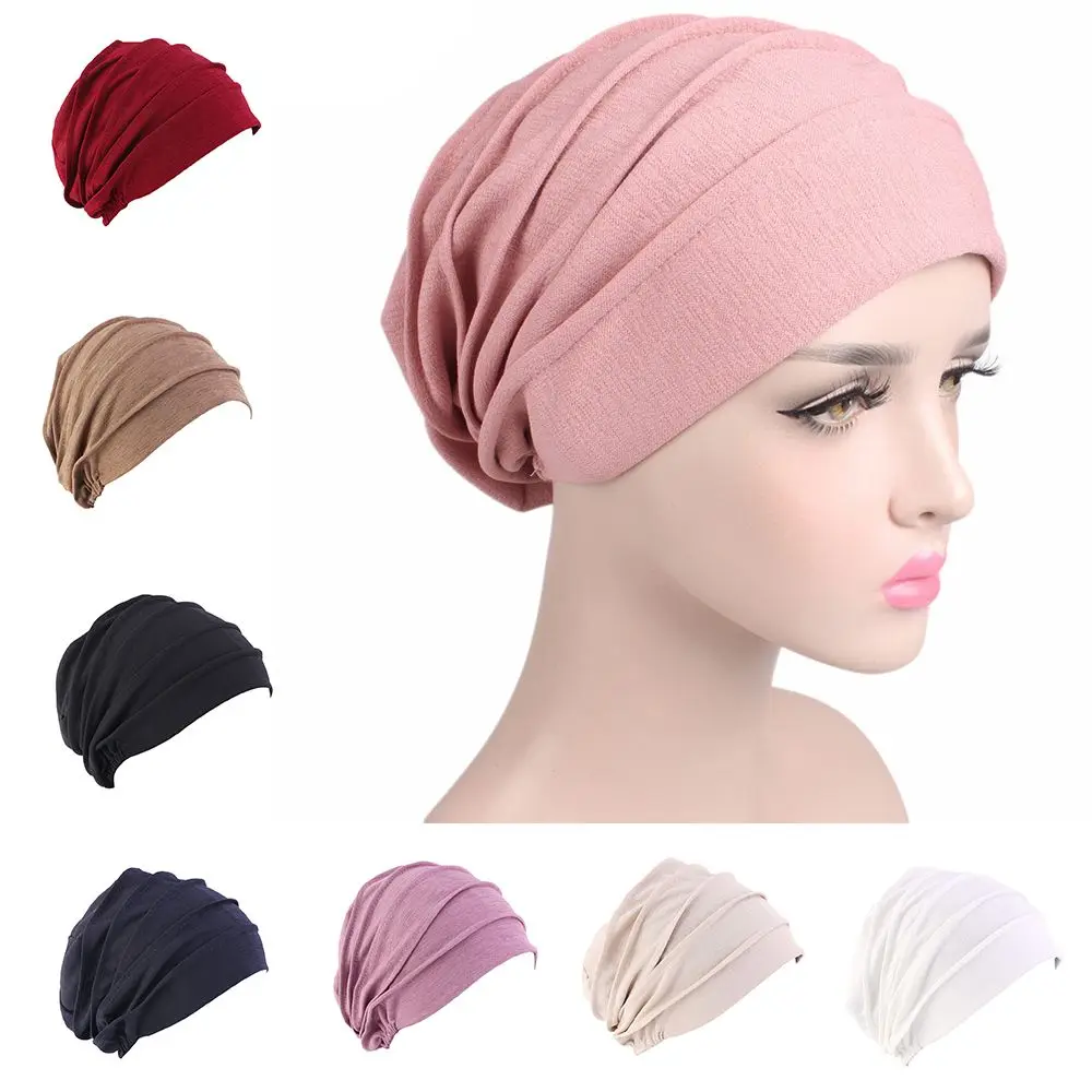 Elastic Sleep Caps Beanies Hair Loss Headscarf Chemo Hat Women Turban Hat Muslim Hijabs Head Wrap