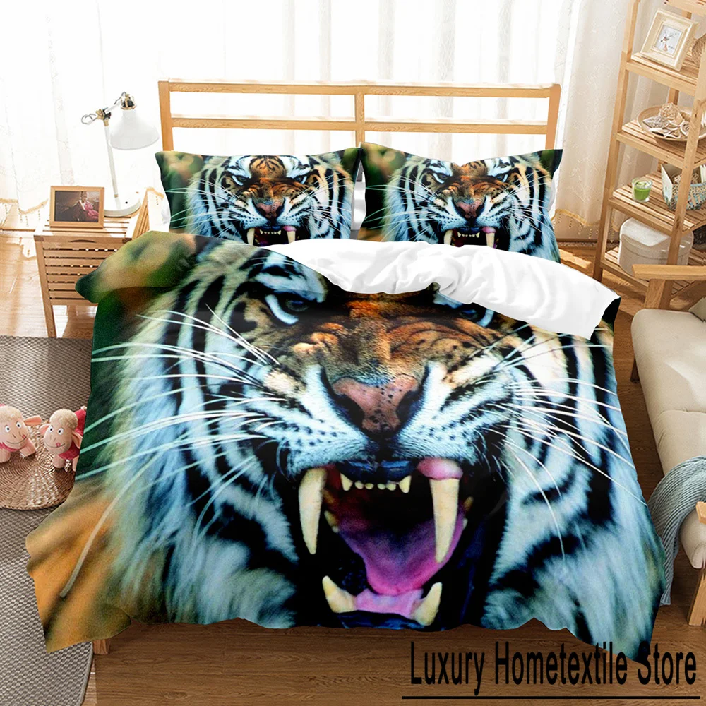 Animal White Tiger Bedding Set Scenery Comforter 3D Print Luxury Duvet Cover Set Home Textile Decor Full Queen King Single Size