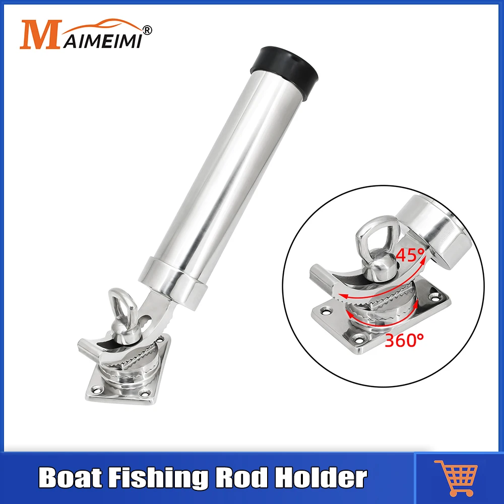Soporte de caña de pescar para barco de acero inoxidable, montaje en cubierta, rotación de 360 grados, varilla ajustable para yate, accesorios para barcos, Hardware marino