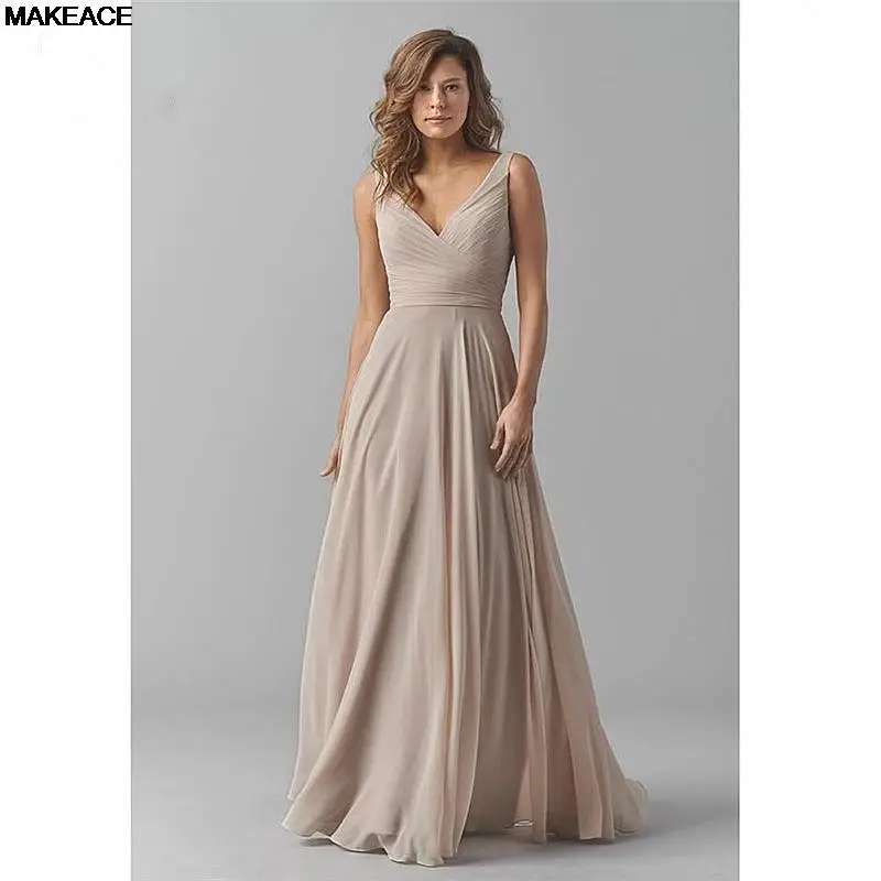 

2023 Vintage Bridesmaid Dresses V-Neck Wedding Party Dress Pleats Chiffon Sleeveless Prom Bridesmaid Dresses for women