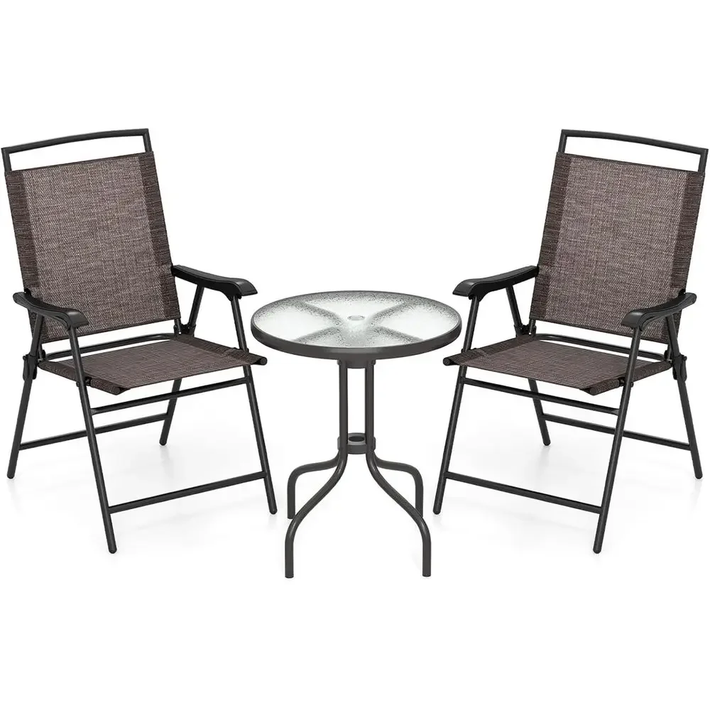 

Compact 3-Piece Outdoor Bistro Set with Round Table and Chairs, Ideal for Patio, Balcony, or Deck