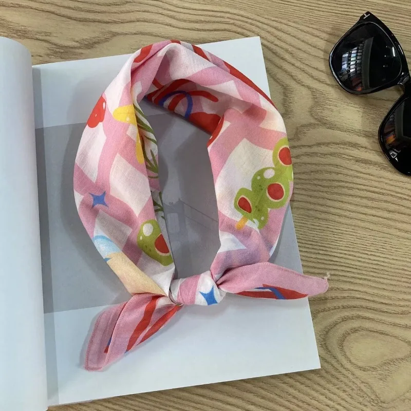 58cm Square Scarf Women Fresh Floral Print Korean Style Decor Neck Bandana Headband