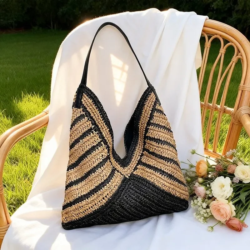 Tote bag for women large capacity seaside vacation beach bag hand-woven twill straw bag