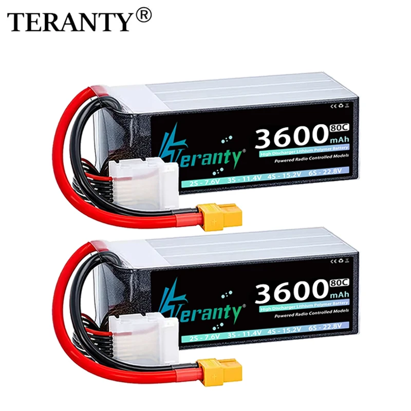 2PCS TERANTY 6S 3600mAh 22.2V 22.8V 60C 80C Lipo Battery With XT60 XT90 Plug for FPV Drone UAV Helicopter Quadcopter Airplane