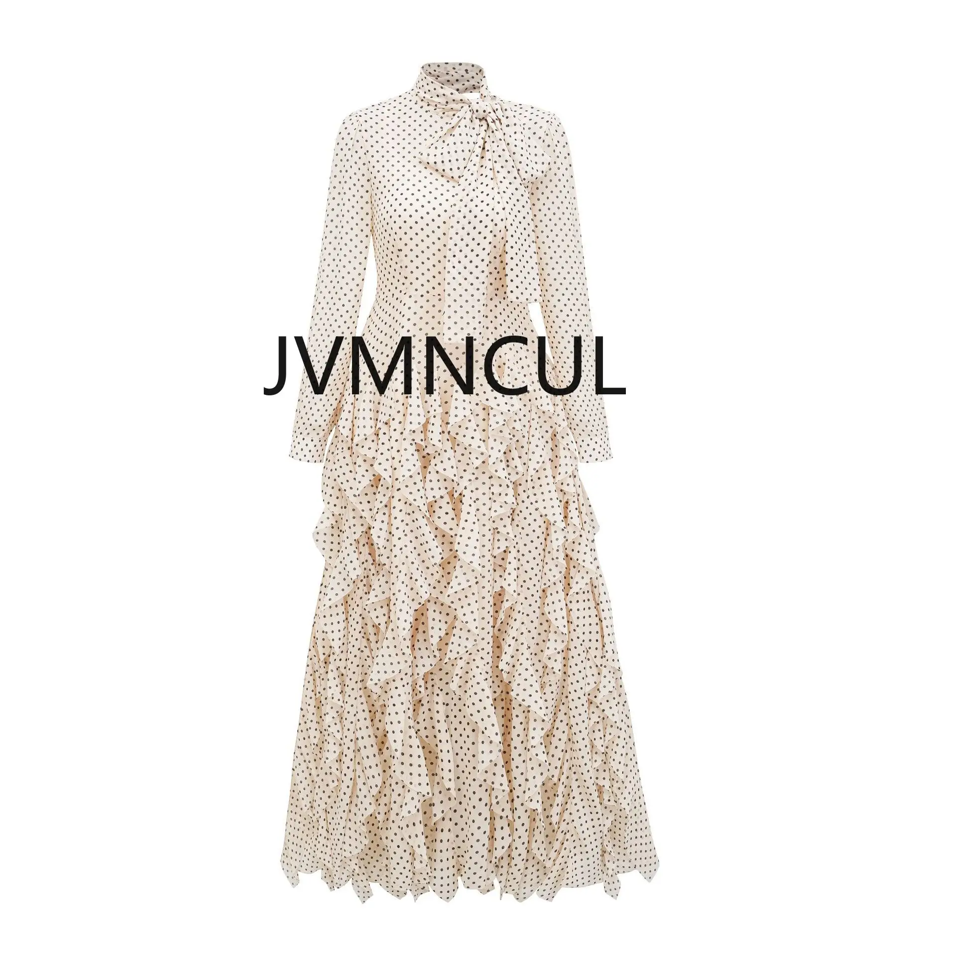 Stylowe lato 2025 transgraniczne europejskie i amerykańskie białe kołnierzyki dojeżdżające do pracy w kropki długa sukienka imprezowa, koktajlowa suknia wieczorowa