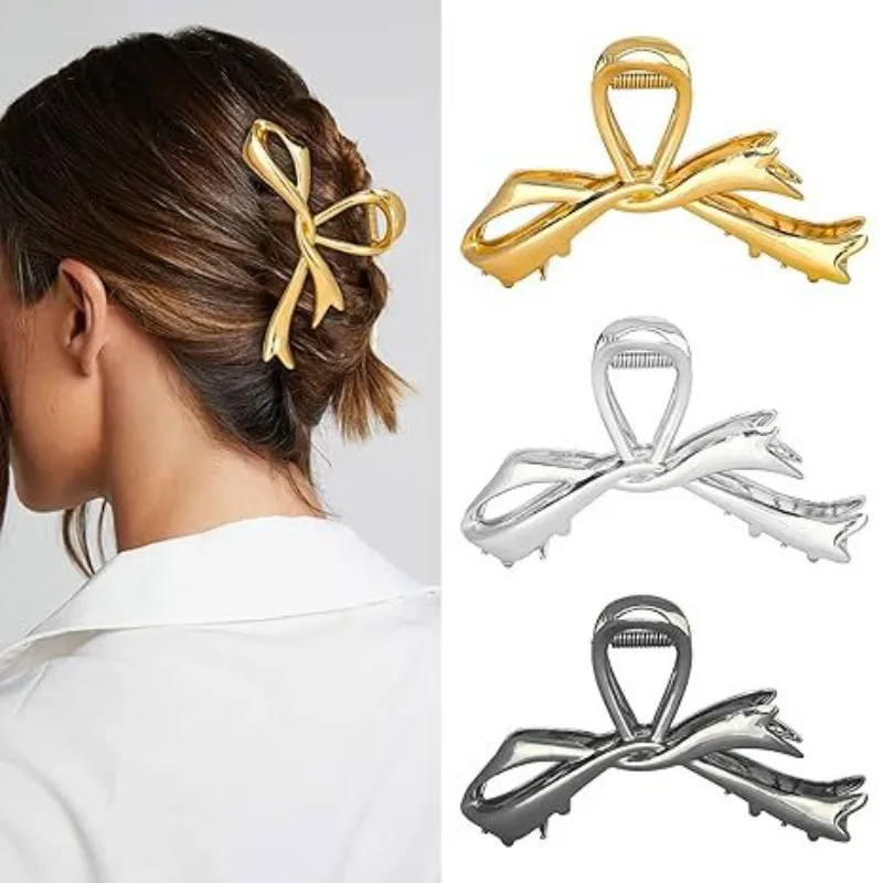 

Sweet Metal Bow Hair Claw Women Adorable Ribbon Accents Trendy Elegant Accessory Stylish Girls Headwear Daily Casual Hairstyles