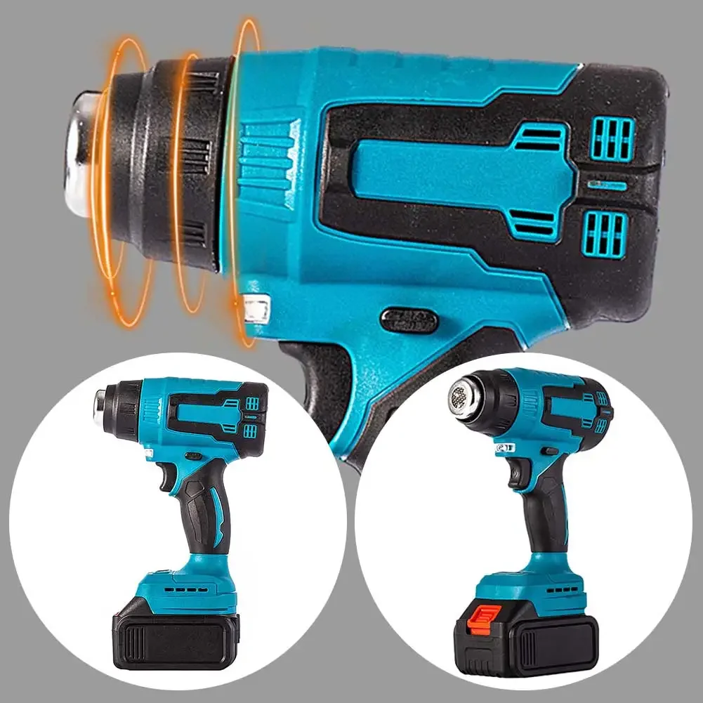 Cordless Electric Hot Air Gun 0-500°C Handheld LED Hot Air Gun with 3 Nozzles for Makita 18V Battery Rechargeable Hot Air Blower