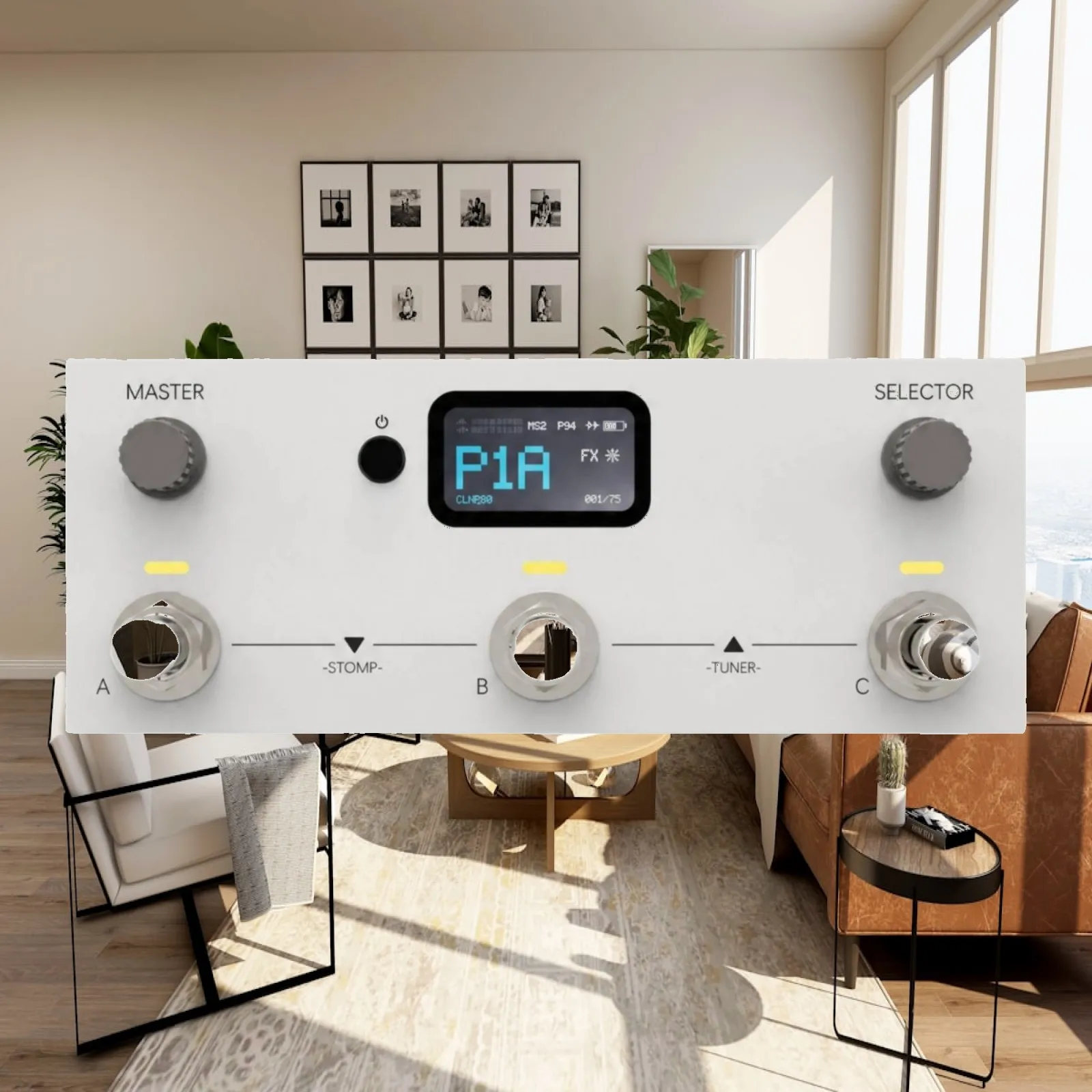 Portable Music Sound Processor Guitar Effects Device with Three Footswitches and Display for Tone Editing