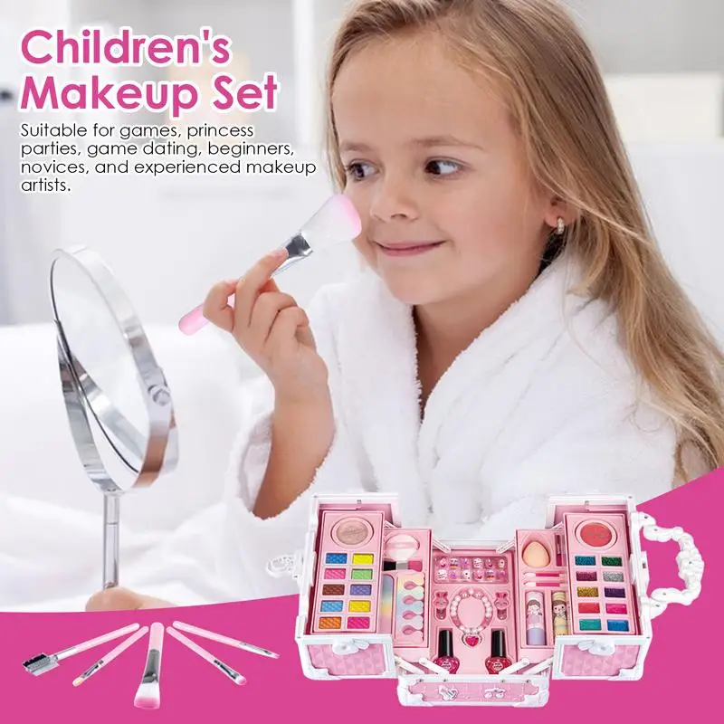 Kids Makeup Set Water-Soluble Washable Makeup Tools With Storage Box Safe Makeup Products Great Birthday Gift for Kids Girls