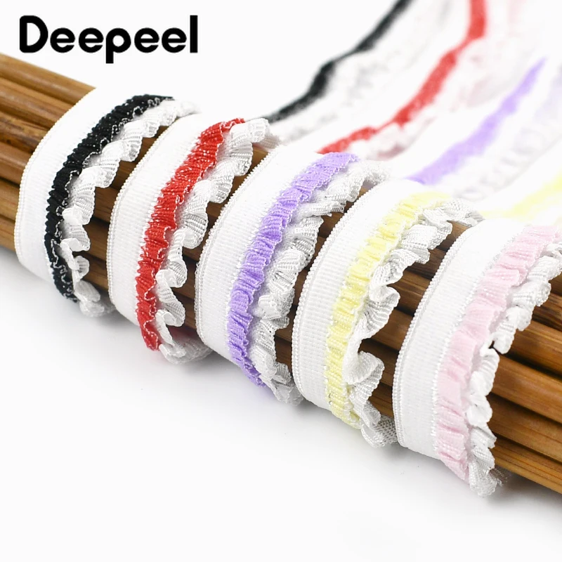10Meters 12mm Color Pleated Elastic Band Lace Trim Rubber Bands Underewear Bra Strap Decor Dress