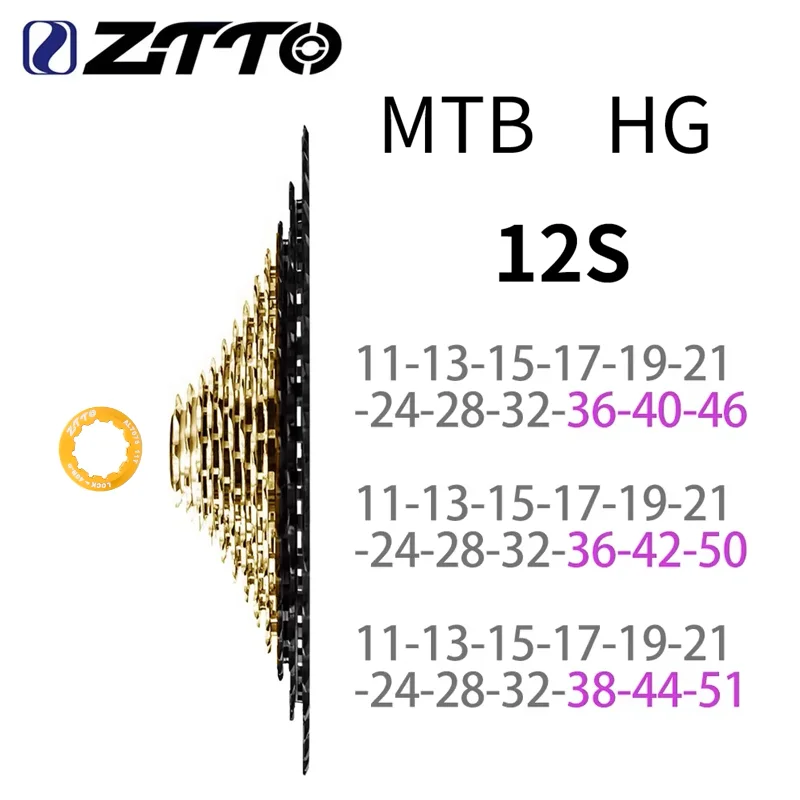 ZTTO Ultralight HG MTB Cassette 275g-299g 12-Speed Black-Gold SLR3 K7 Sprocket 12S 11-46T 11-50T 11-51T