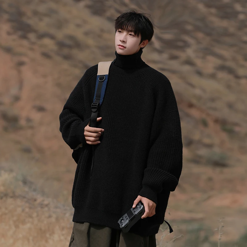 Plus Size Mens Roll Neck Sweaters for Man Plain Color Long Sleeve Heavyweight Plain Color Turtle Neck Winter Streetwear Top XXXL