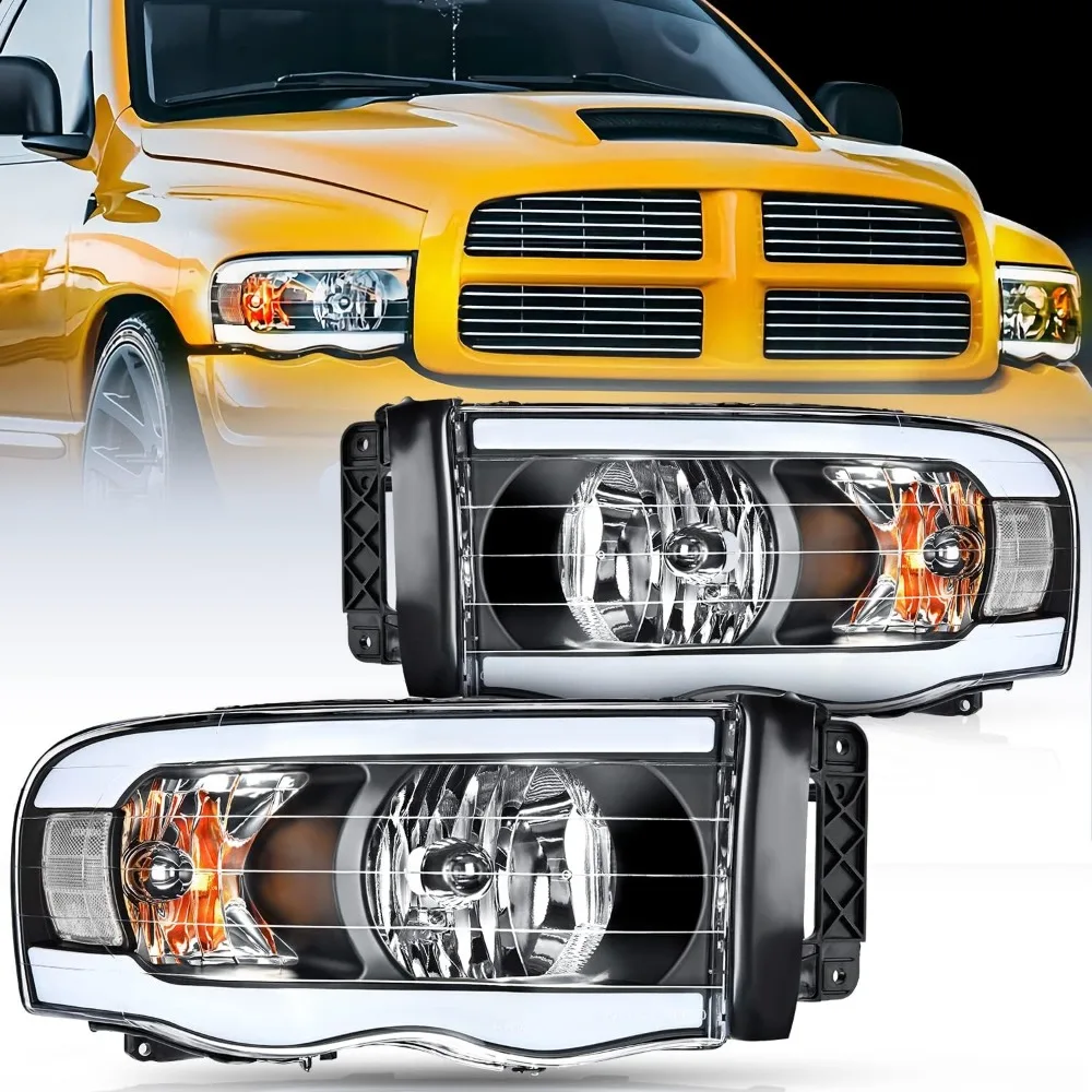 

Headlights Assembly Led DRL for 2002-2005 Dodge Ram 1500/03 04 05 Dodge Ram 2500 3500 Headlamp,Black Housing+ Clear Reflector