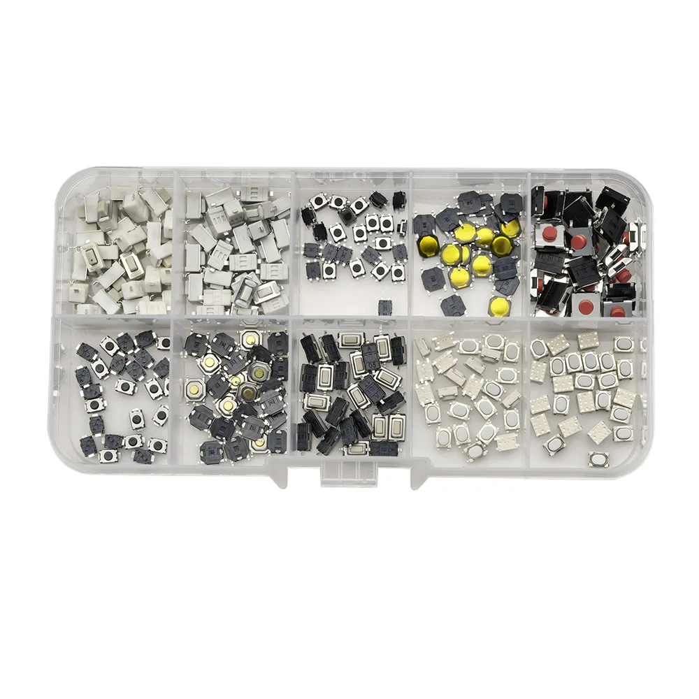 250 Stück taktiler Druckknopf schalter 10 Typen smt smd Auto Fernbedienung Schalter Sortiment Kit Mikrosc halter 3x4mm 3x6mm 4x4mm 6x6mm – Detail 2