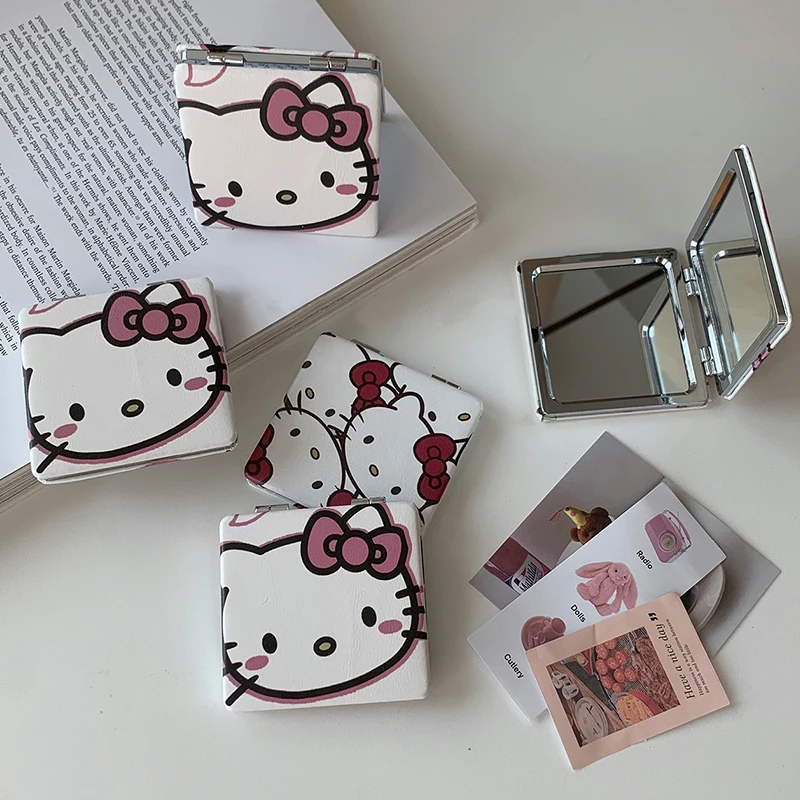Sanrio Mirror Portable Small Mirror Hello Kitty Cinnamoroll Melody Folding Mirrors Double-Sided Pattern Makeup Gift For Girl image 4