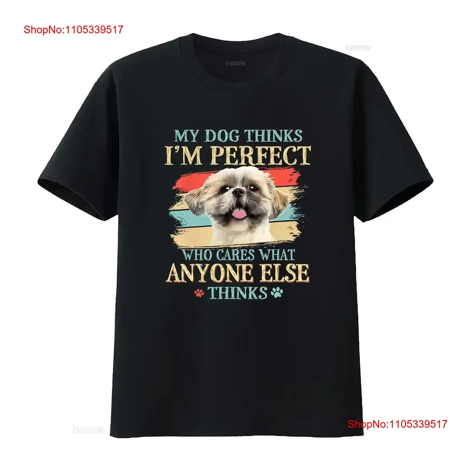Camiseta vintage con diseño de cara de cachorro Shih Tzu, con la frase 'Mi perro piensa que soy perfecto', lavada, versátil, cómoda, a la moda y con estilo.