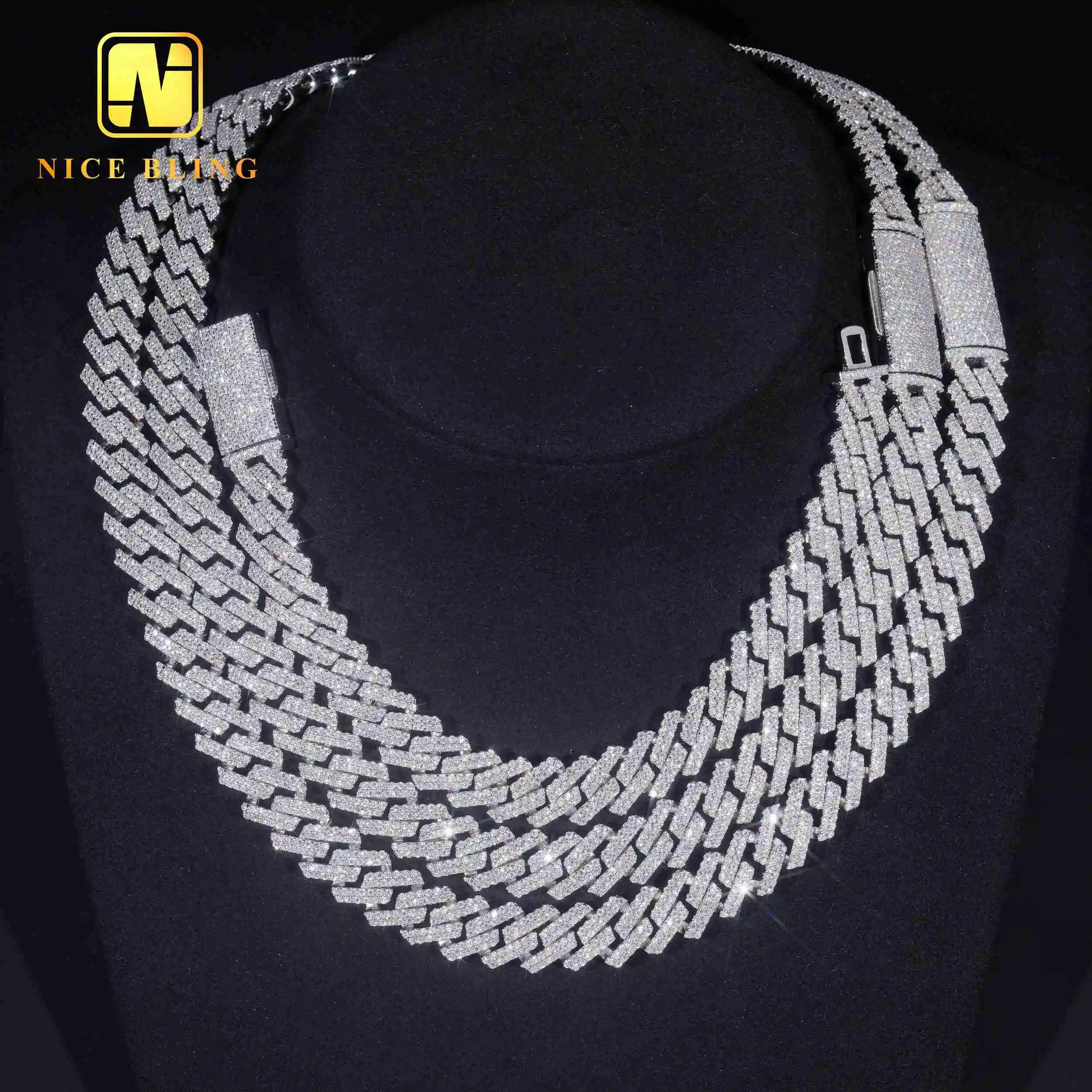 Custom 12mm Rapper Hip Hop Jewelry Necklace Men Diamond Iced Out Cuban Link Chain 925 Silver VVS Moissanite Necklace Bracelet.