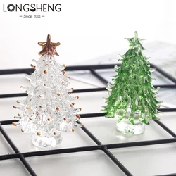 2Pcs Crystal Christmas Tree Figurine Collectible Paperweight Miniature Glass Christmas Tree Ornament Table Decor Holiday Gift