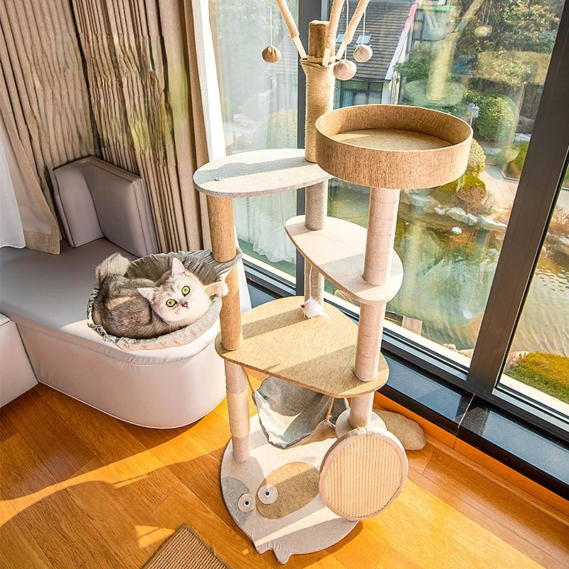 Cat Climbing Frame Large Integrated Tree Jumping Platform Sisal Cat Tower Claw Sharpener Things for Cats Beds and Furniture Toys