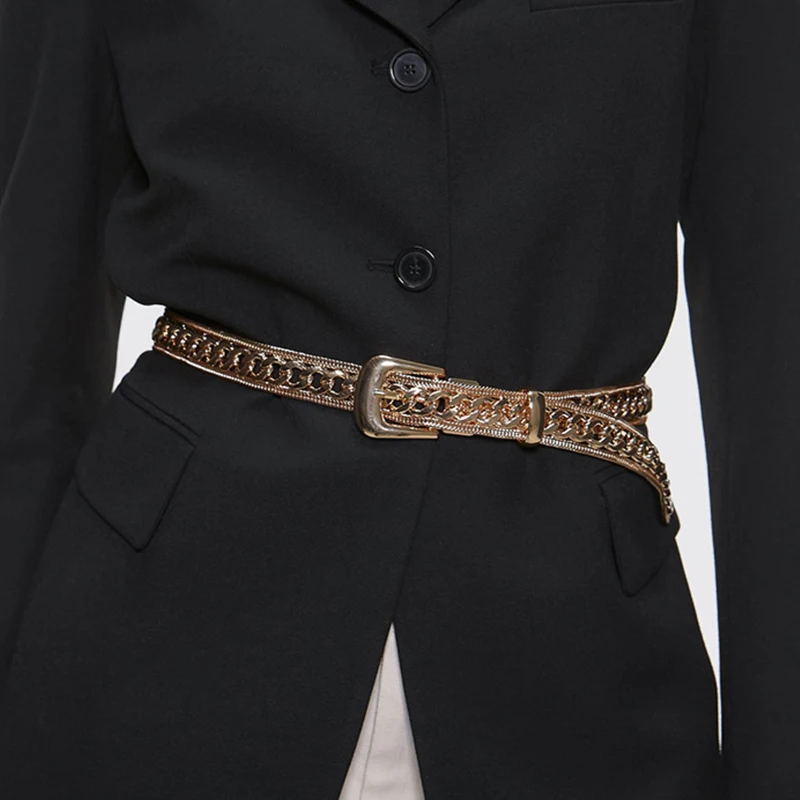 Fashion Gold Chain Belt Female Waist Designer Belts For Women High Quality Luxury Punk Silver Metal Waistband Goth Dress Belt