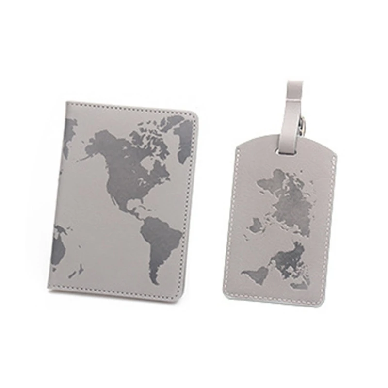 World Map PU Leather Passport Holder Cover Case and Suitcase Luggage Bag Label Set Travel Accessories Wallet