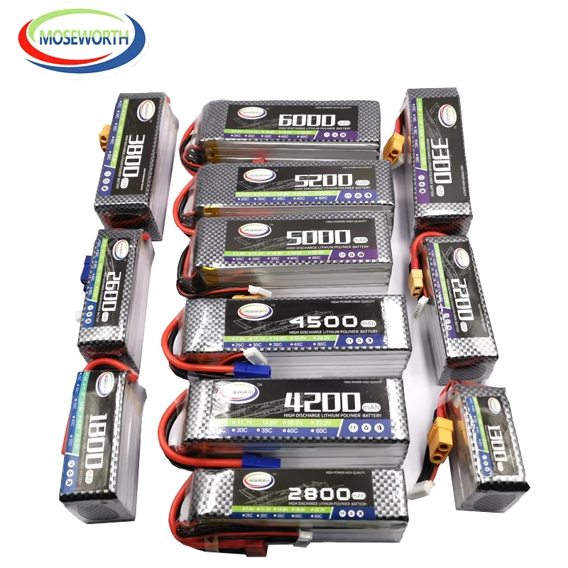 2S 3S 4S 5S 6S RC Lipo Battery 7.4V 11.1V 14.8V 18.5V 22.2V 1500 3300 4200 5000 6000mah 35C RC Lipo Batteries for RC Car Boat