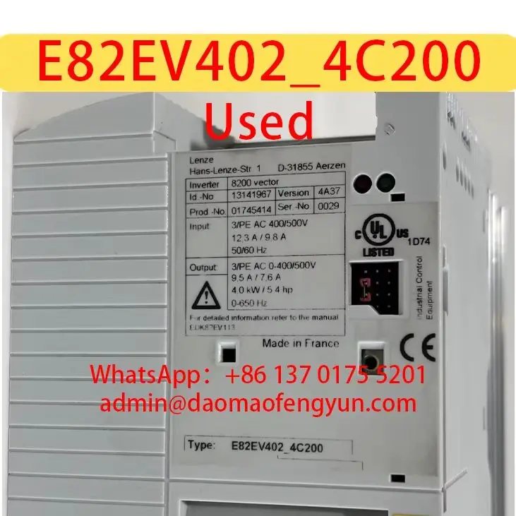 Inverter 8200 vector E82EV402_4C200 Used ID 13141967 Tested ok，E82EV402 4C200，Fast shipping