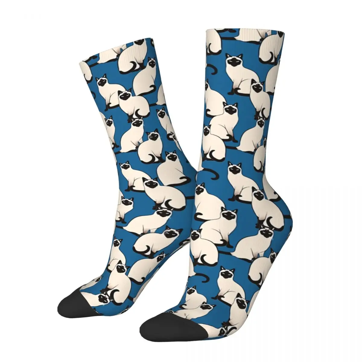 Blue Sitting Cat Siamese Kawaii Socks Shopping Cartoon Pattern Socks