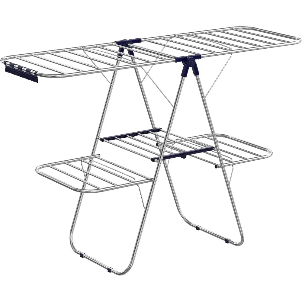 

Clothes Drying Rack, Foldable 2-Level Laundry Drying Rack, Free-Standing Large Drying Rack, with Height-Adjustable Wings