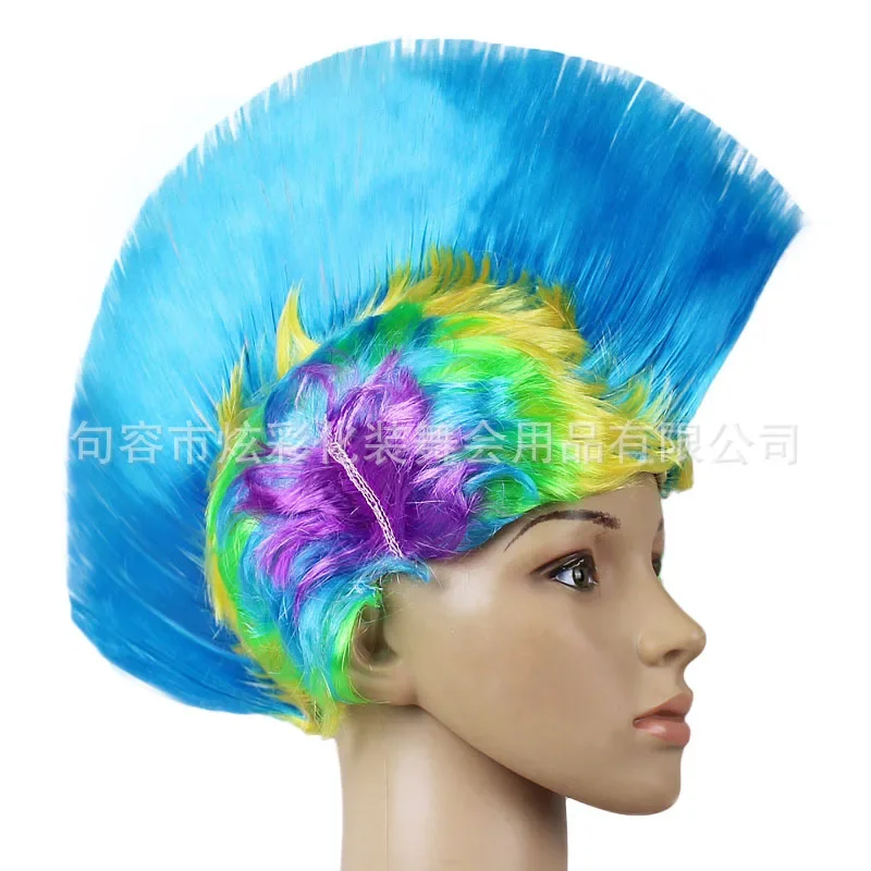 Hot 2 pcs Punk Wig Mohawk fashion synthetic Party Rainbow Halloween Party Festival Fashion Rainbow Wig Cockscomb Hair  JF001