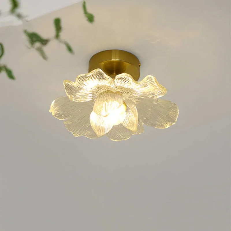 French Iron Base LED Ceiling Lights Lotus/lotus Leaf Acrylic Lampshade Moden Living Room Bedroom Kitchen Restaurant Hanging Lamp