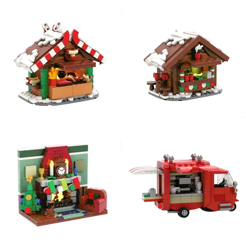 

EKbricks MOC Christmas Grilling Stand Bricks Hot Drinks Stands Fire Place Tuk Coffee Building Blocks Set Toys For Christmas Gift