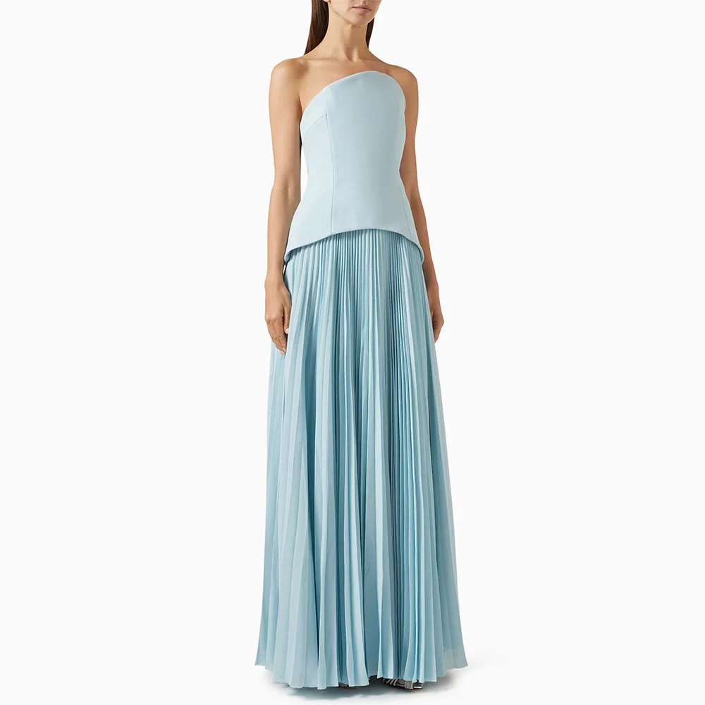 

Customized Prom Dress Long Floor Length Asymmetrical Neck Modern Evening Gowns for Women Pleated Chiffon Wedding Guest Dresses