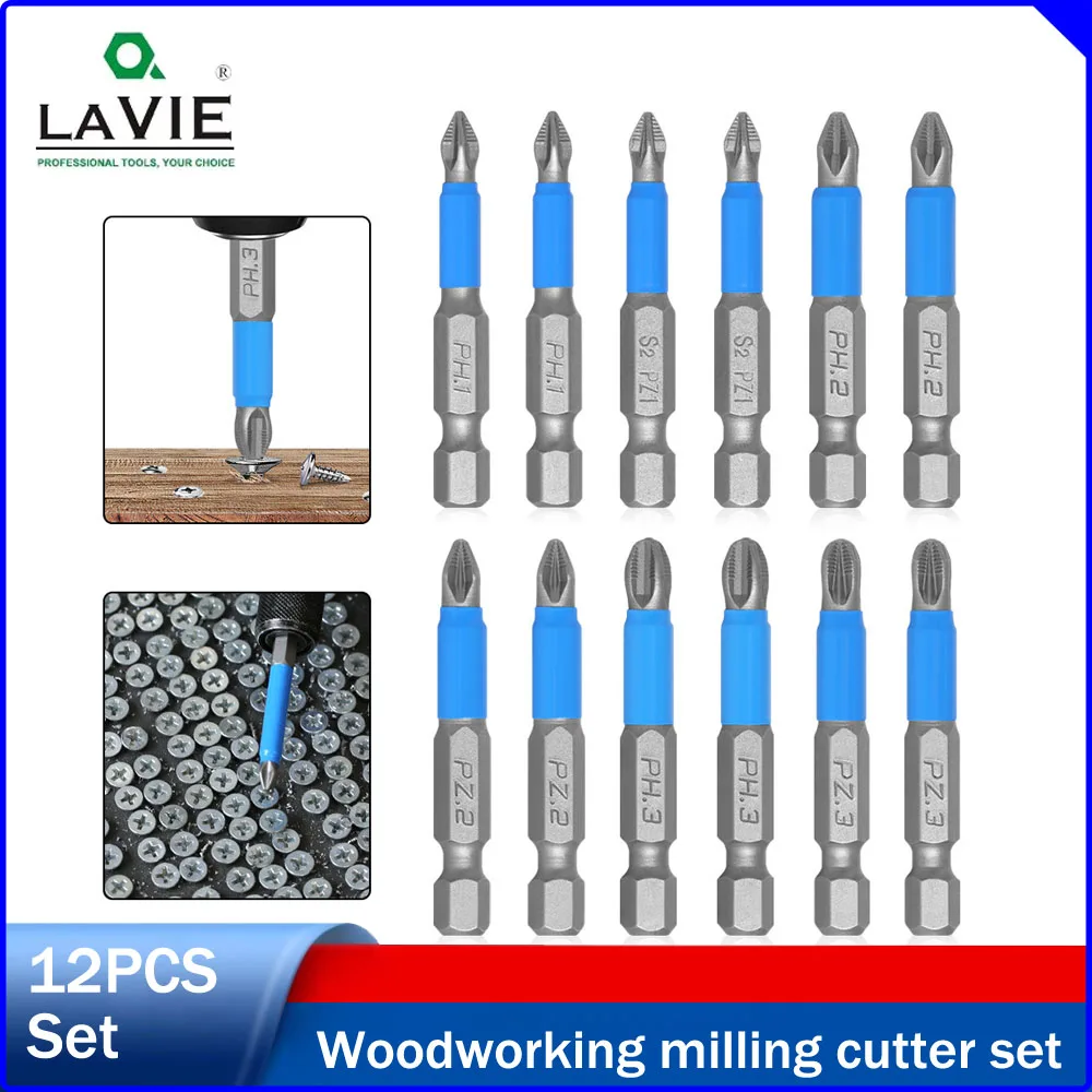 

LAVIE 6Pcs Anti‑Slip Screwdriver Bits Set, S2 Steel Magnetic Bits PH1 PH2 PH3 PZ1 PZ2 PZ3, Tungsten Carbide Milling Cutters