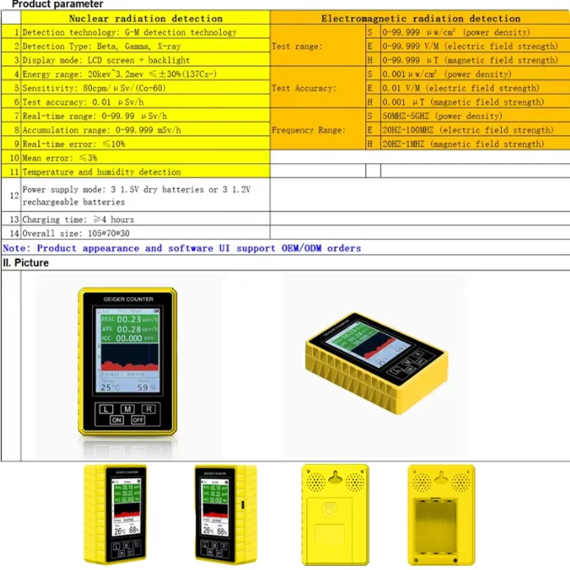 BR-9C-XR-3 Pro 2-in-1 Handheld Digital Display Electromagnetic Radiation Nuclear Detector EMF Geiger Counter Accurate Tester