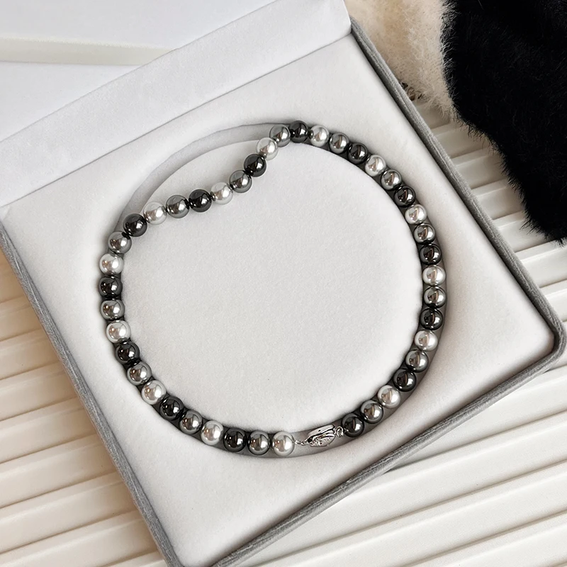 Herbst und Winter Elegante Mischfarbe Imitation Perle Kurze Halskette Neue Schmuck Für Frauen Sexy Schlüsselbein Kette Zubehör – Detail 9