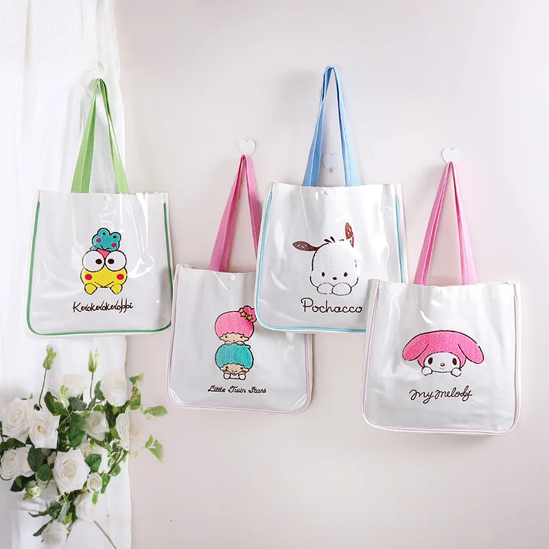 Kawaii Anime Cinnamoroll My Melody Kuromi KT Sanrios Cute Cartoon Embroidered Doll Shoulder Canvas Bag Casual Tote Birthday Gift