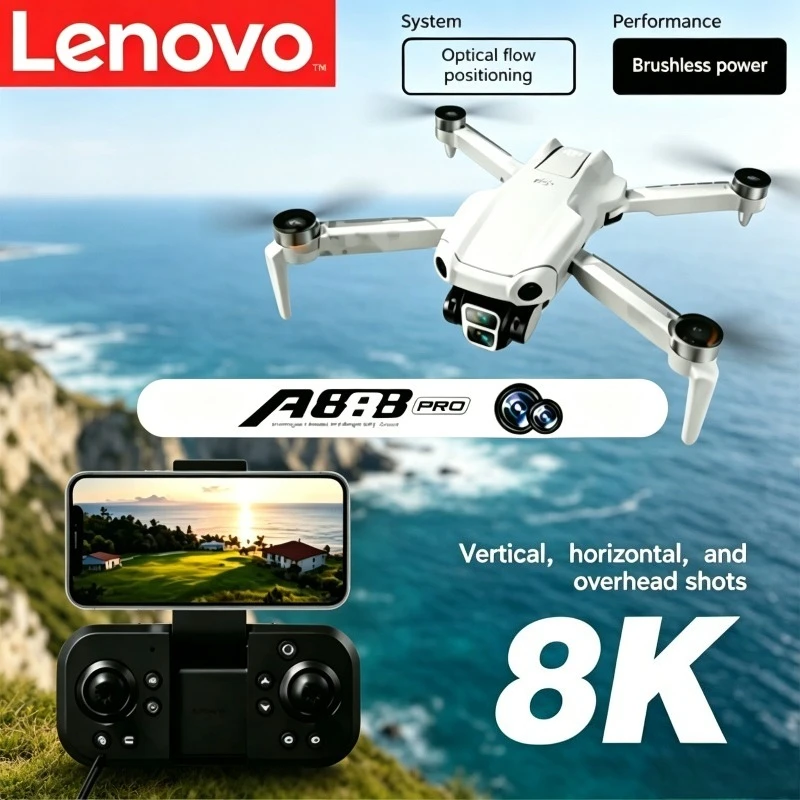 Dron Profesional Lenovo A888 Pro 4K 8K 5G WIFI con Doble Cámara, Control Remoto con Pantalla, Motor sin Escobillas y Evitación de Obstáculos, Quadcopter