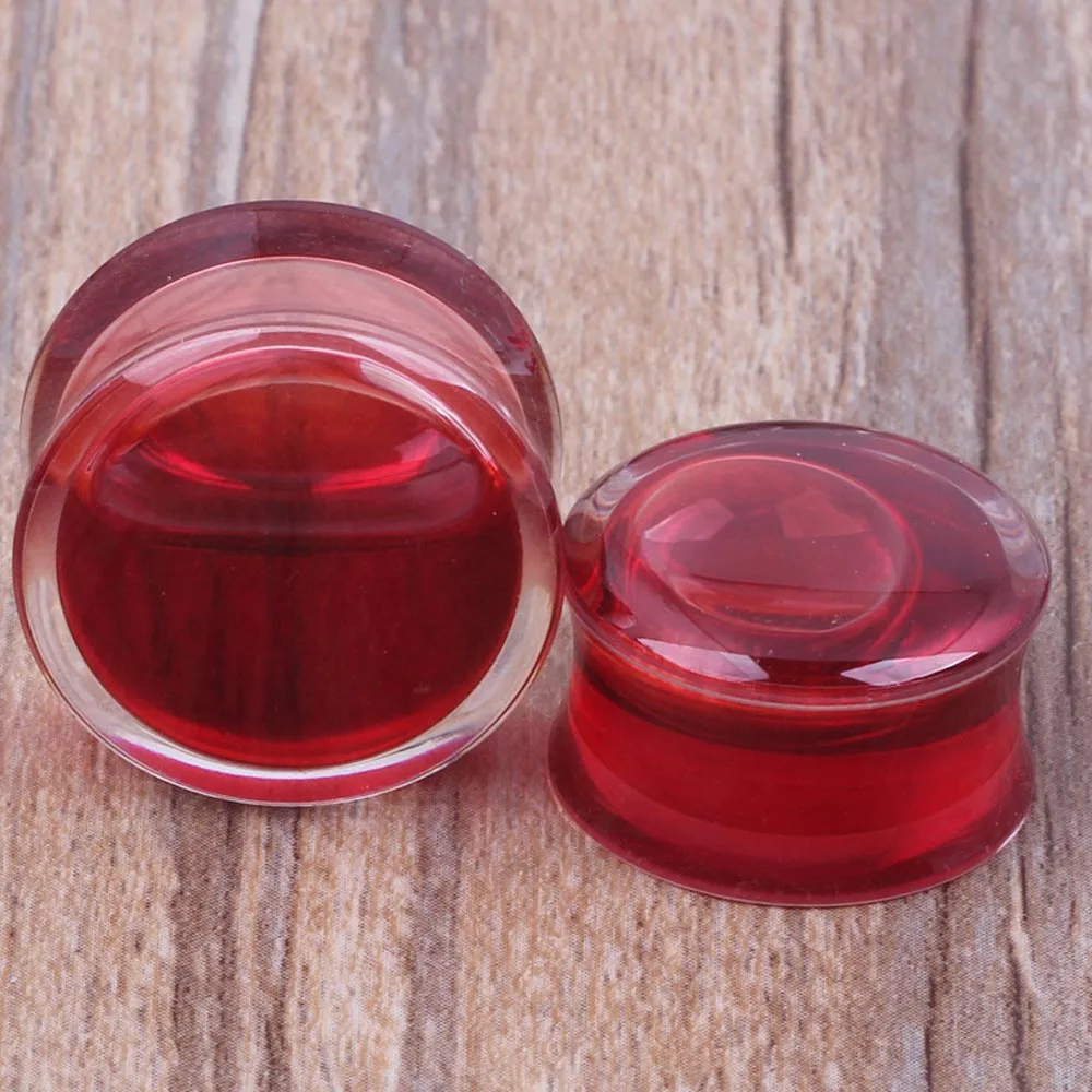 2 Stück Halloween Blutrote Flüssigkeitsgefüllte Doppelsattel-Ohrstecker Flesh Tunnels Piercing-Schmuck 2g-13/16" – Detail 3