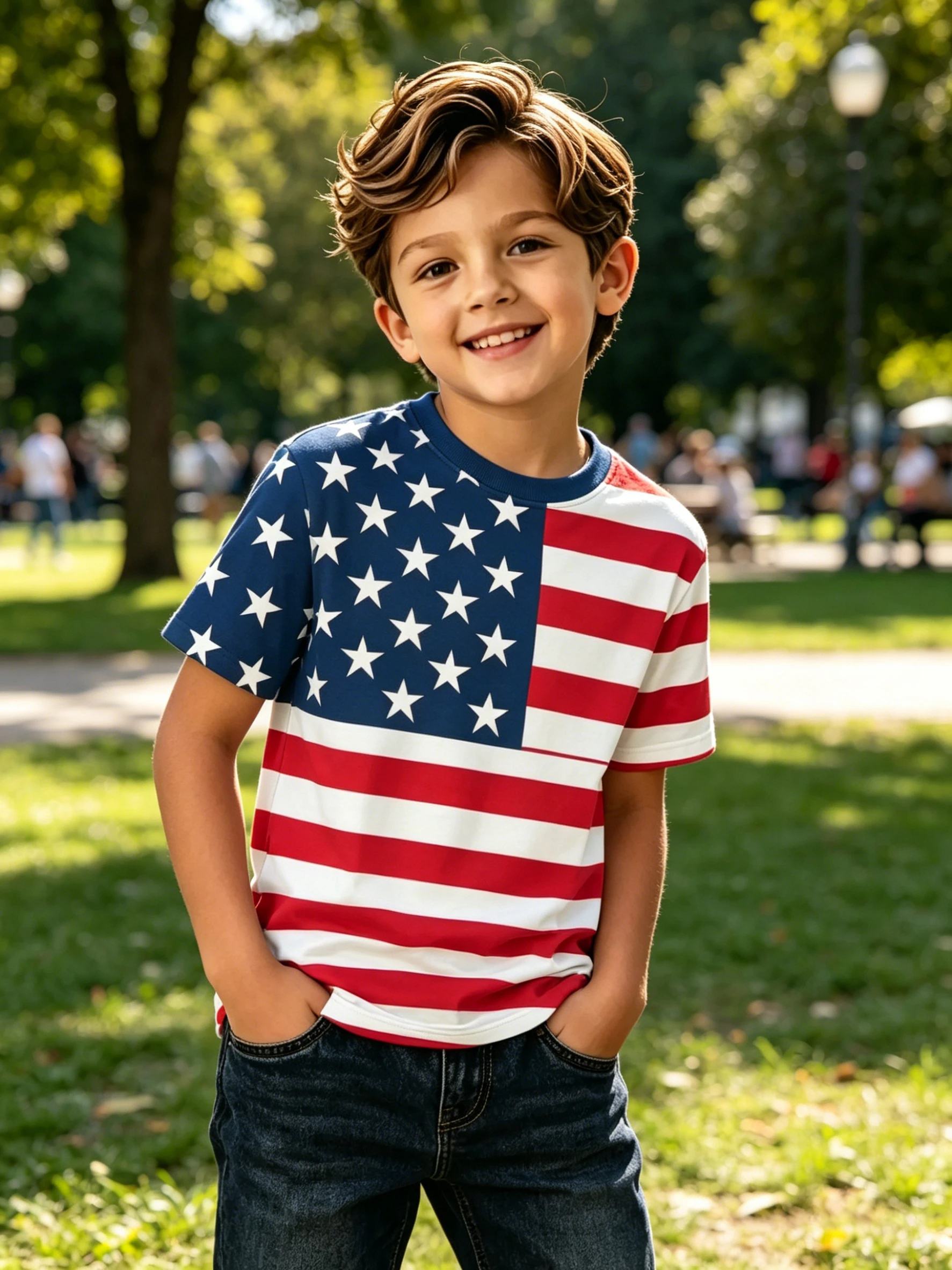 Children's Short-Sleeved T-Shirt, Casual American Flag Style, Breathable, American Independence Day Family Outfit, Holiday Gift