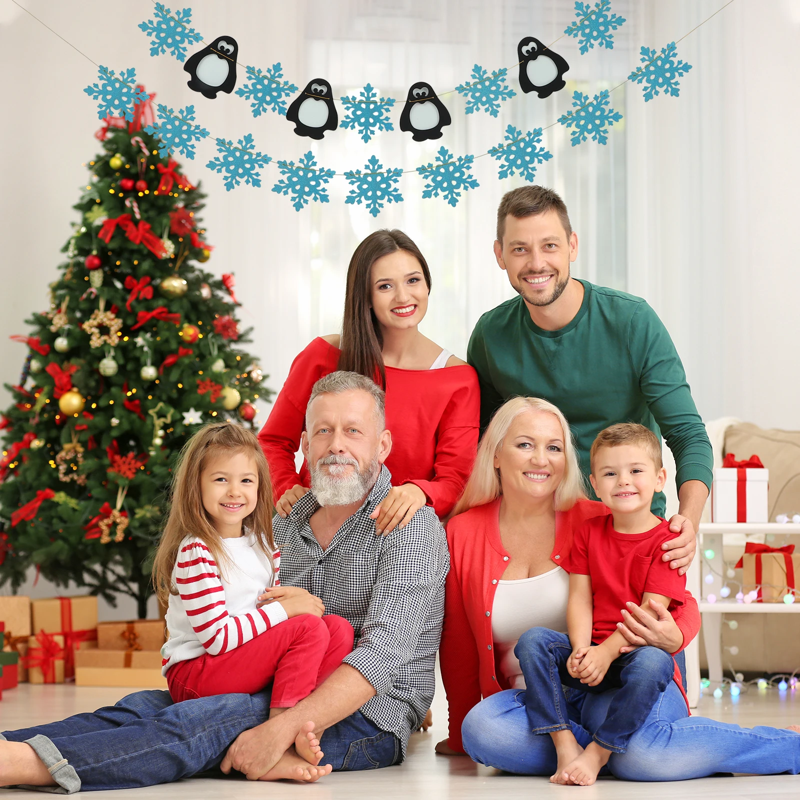 

2 pcs Christmas Snowflake Banners Snowman Pattern Hanging Decoration For Xmas Party Festival Wall Adornment Decorative String